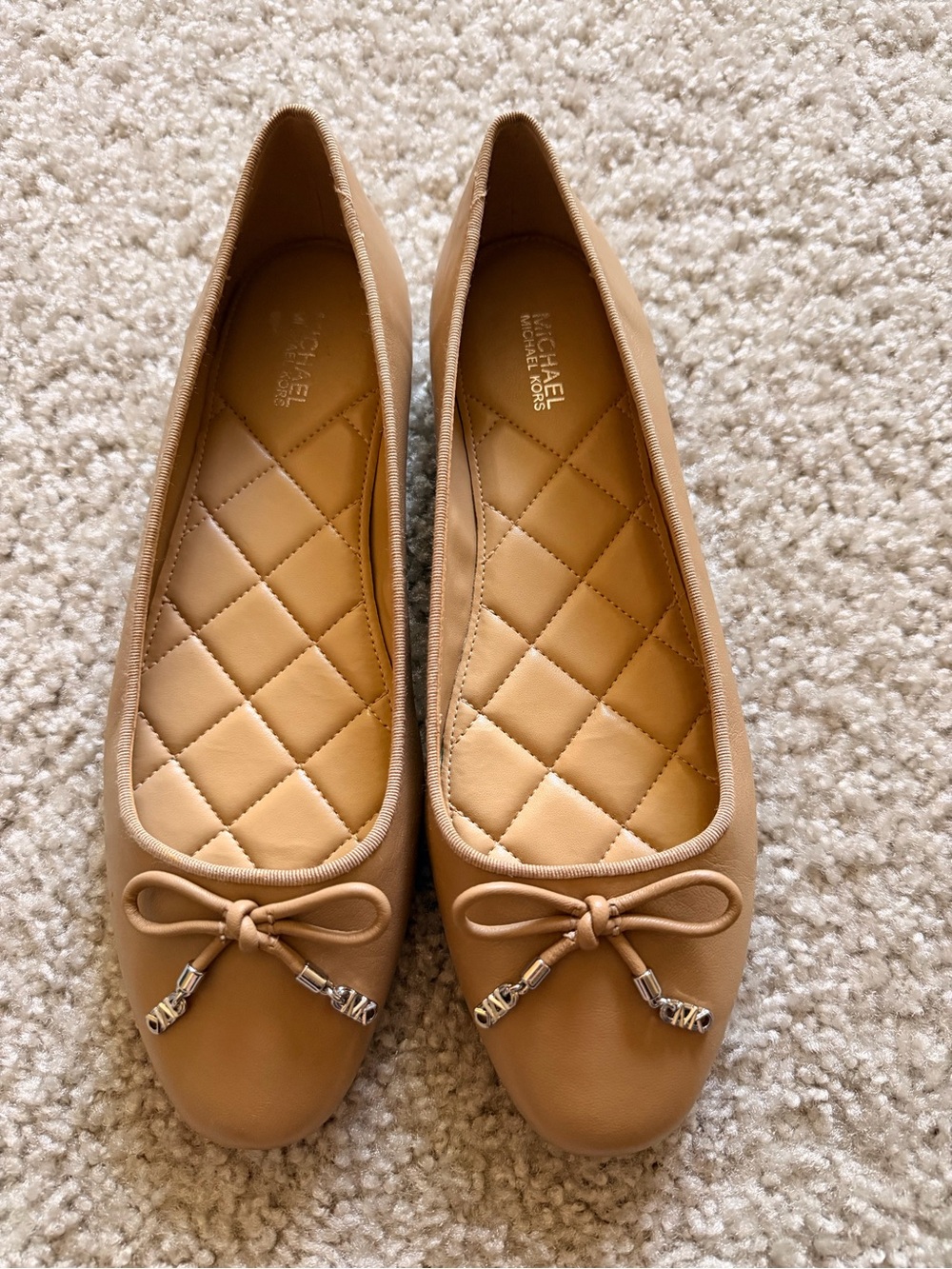 MICHAEL Michael Kors Tan Bow Quilted Ballet Flats